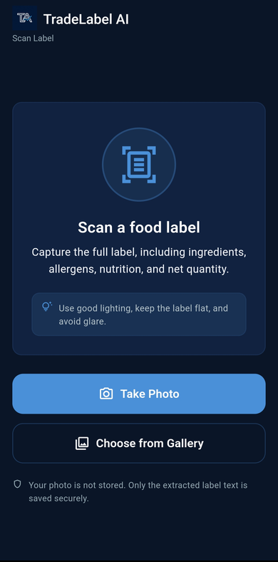 Scan label screen